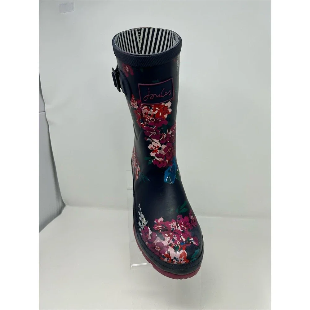 Joules Molly Welly Rain Boots Womens Mid-Calf Navy Floral Buckle Size 7
